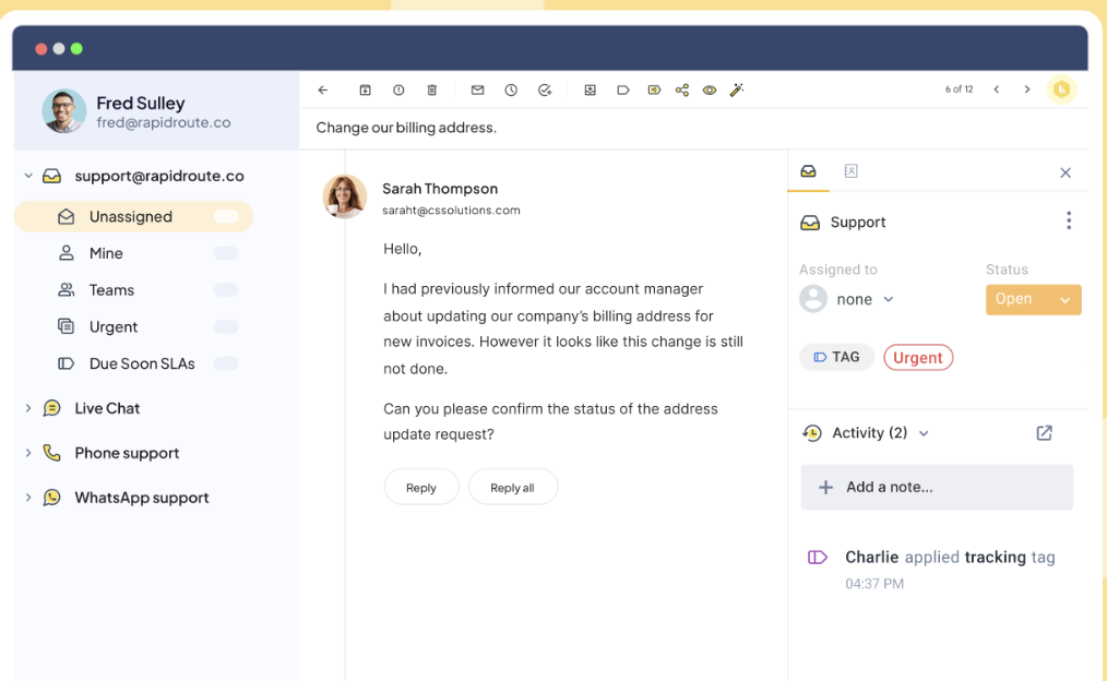 All your info@ and support@ emails can be accessed from Gmail's left side panel using Hiver
