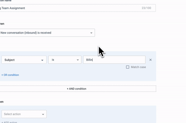 Hiver's Automation feature lets you assign conversations to team members based on their skill-set.