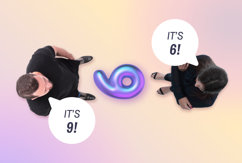 Two people debating if number is a six or a nine