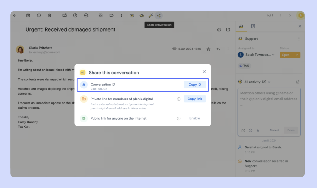 Hiver Conversation ID feature