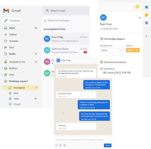 Add WhatsApp as a support channel and reply to customer messages directly from Gmail