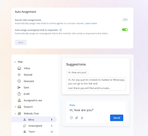 eatures in Hiver’s live chat widget include Team View, Auto Assignments, and AI-powered Suggestions