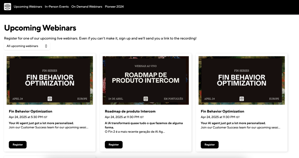 Intercom offers invite-only events for customers